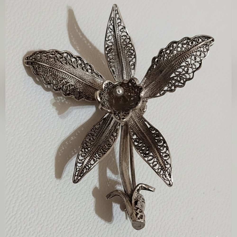 Carl Bucherer 800 Silver Filigree Orchid Brooch Pin